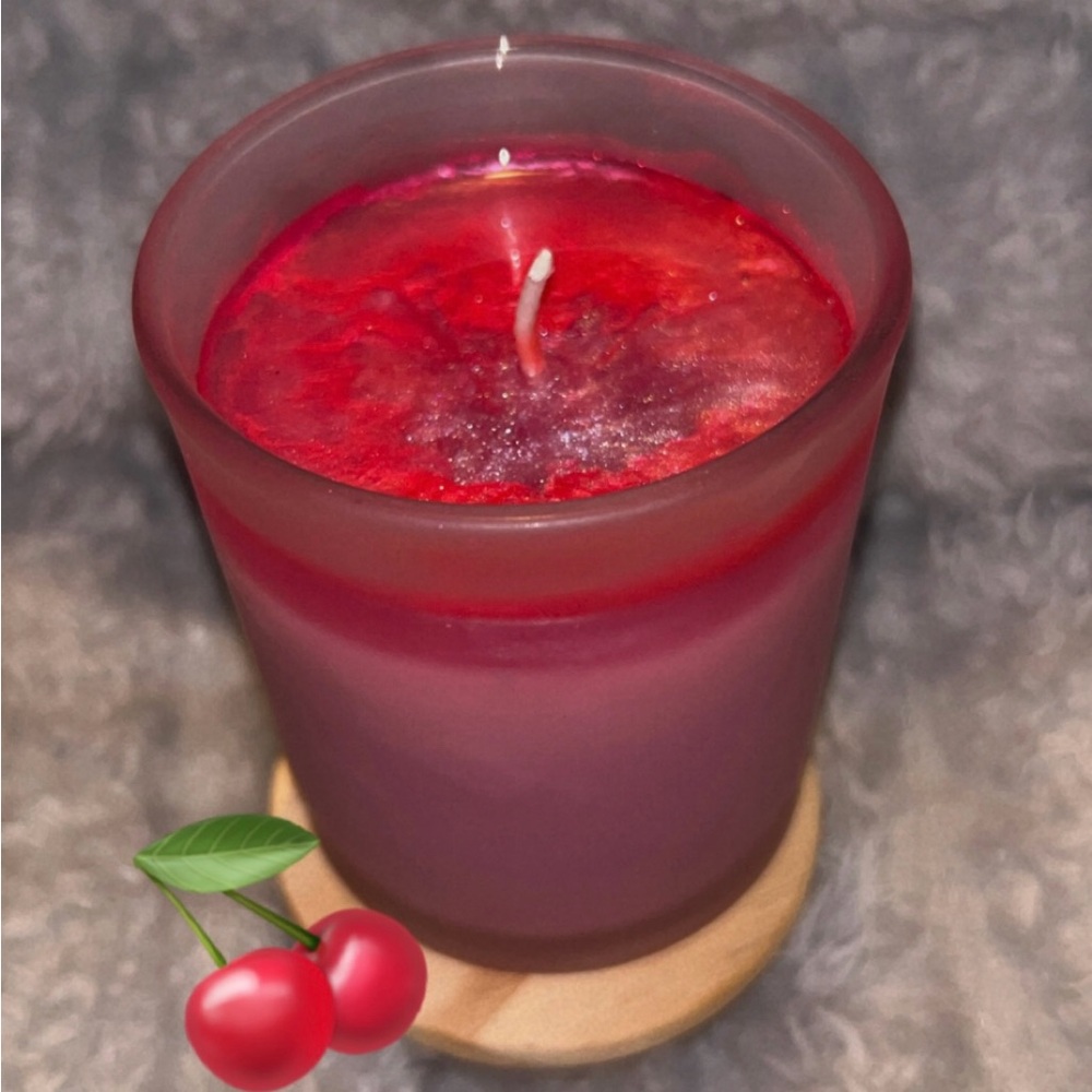 Sweet Cherry Pie Scented Candle in Frosted Glass - Homemade Candle
